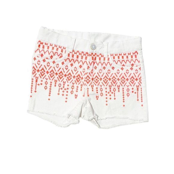 H&M Coral Embroidered White Raw Hem Shorts - Picture 1 of 3